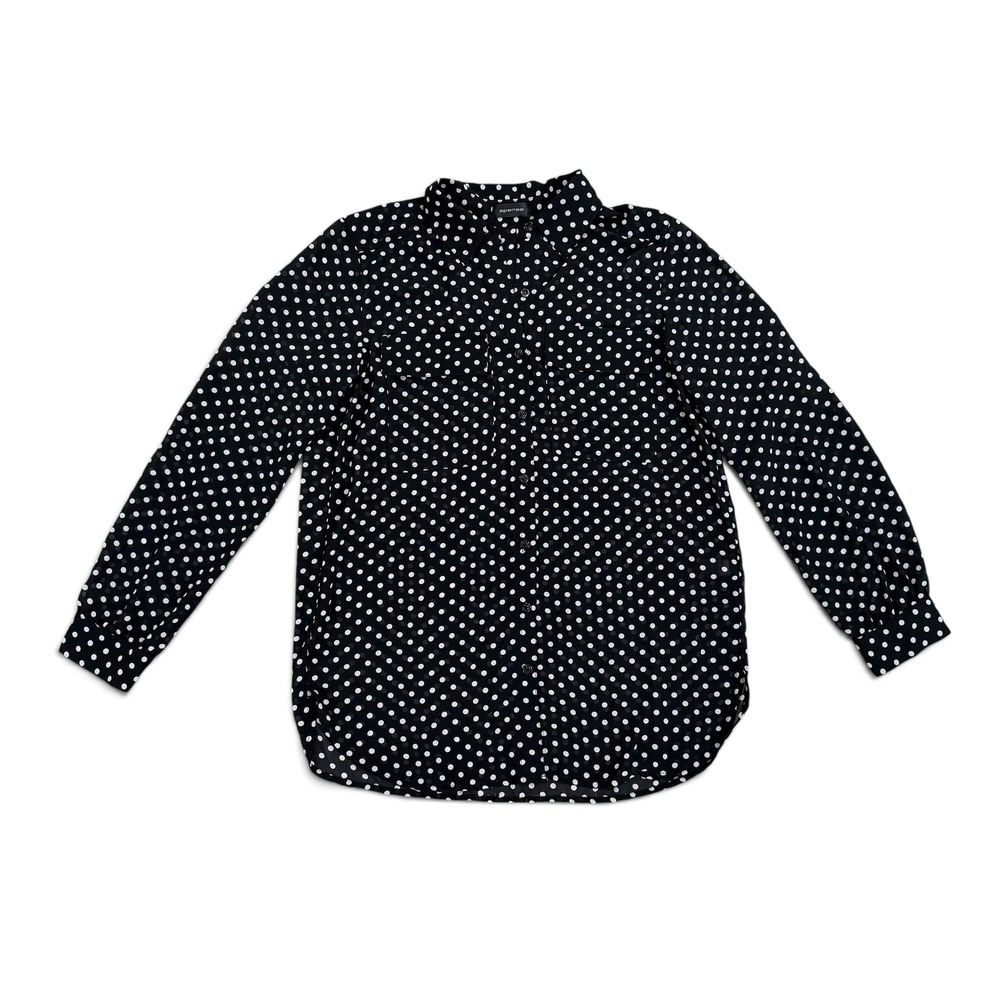 Spense Womens Black White Polka Dot Button Down Blouse Long Sleeve Top Womens M